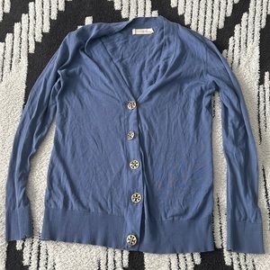 Tory Burch Women’s Classic Sweater with Gold Buttons Size XL Periwinkle Blue